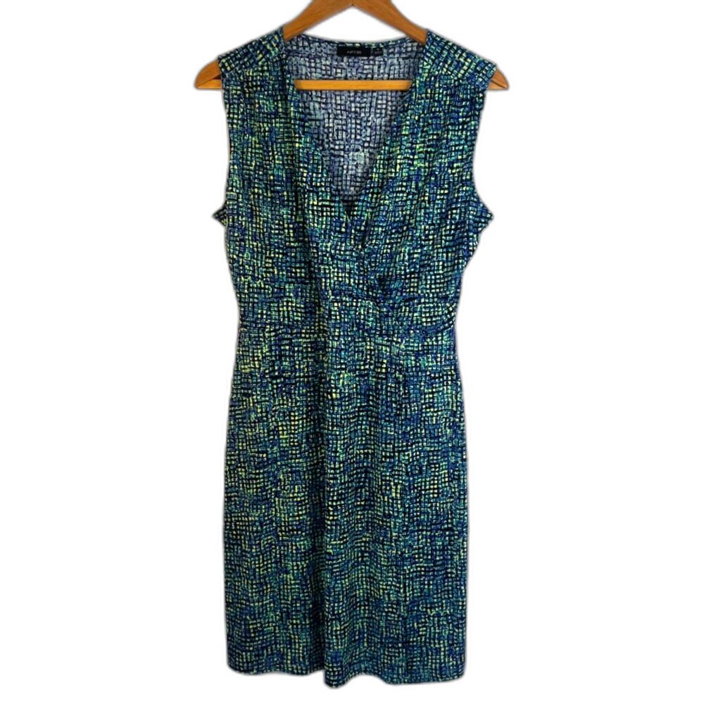 Apt 9‎ Sleeveless Faux Wrap Jersey Dress Casual Colorful Grid Pattern Size MD